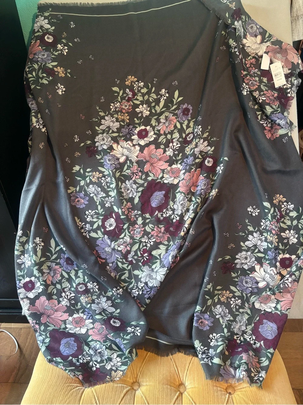 Loft Floral Print Charcoal/Black Wrap Scarf